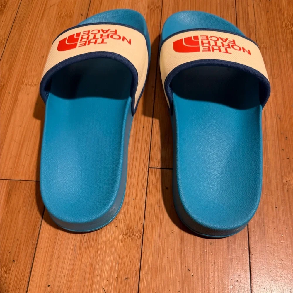 Rare The North Face NFOA4T2SIGT Women Blue/ Pear Sorbet Base Camp Slides Size 8